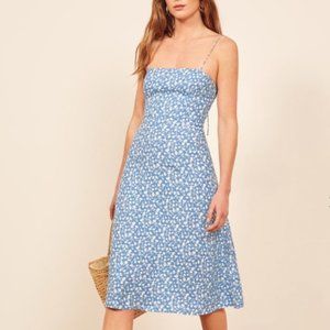 Reformation Peach Dress Blue Floral